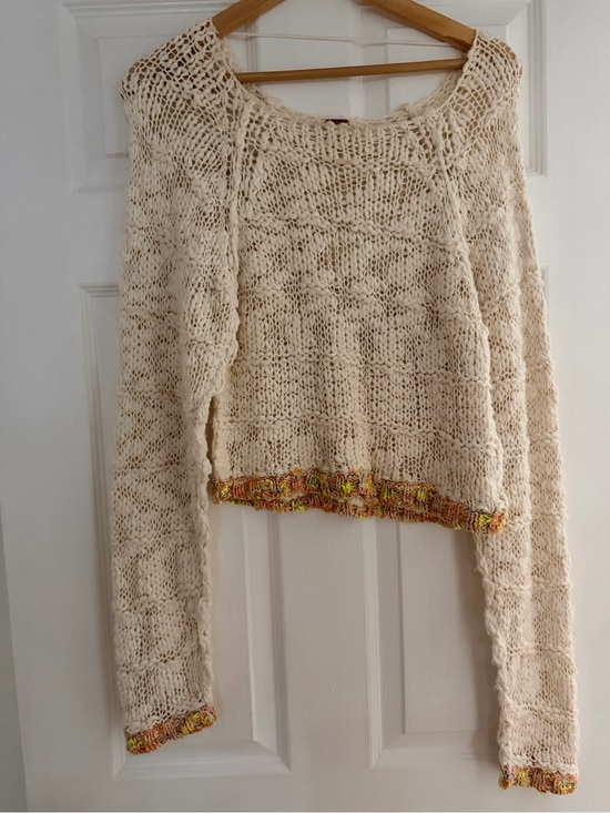 Free People Sweaters - Free People Cream Cropped Open-Knit Sweater with Multicolor Trim